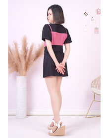 One Piece Puff Sleeve Crinkled Pit Stripe Top (Pink)